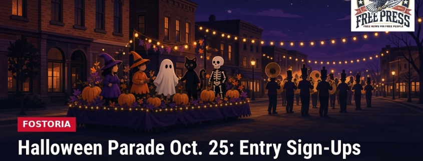 Fostoria News Nighttime Halloween parade with costumes and decorations in Fostoria.
